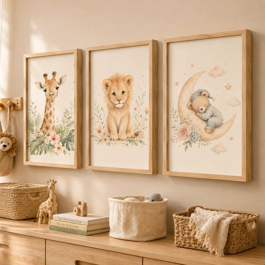 Nursery Animal Wall Art Cute Safari Canvas Painting Floral Poster Print Kids Bedroom Wall Decor Peaceful Pleasures Health and Wellness