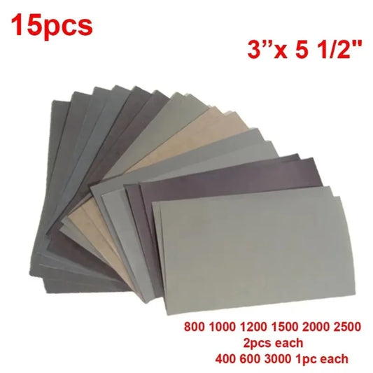 15Pcs Polishing Finishing Sandpaper Sanding Set for Metal Glass Stone Wall Woodworking Collectibles Peaceful Pleasures Health and Wellness