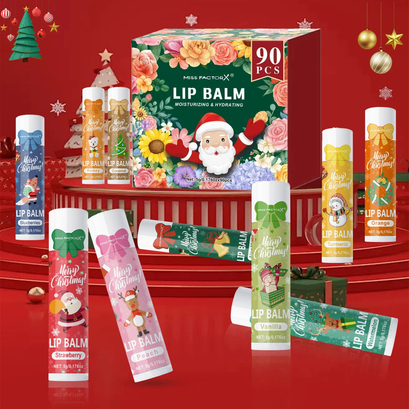 90 pieces/box 10 scented lipstick set Christmas set Moisturizing lips deep moisturizing Christmas gift Peaceful Pleasures Health and Wellness