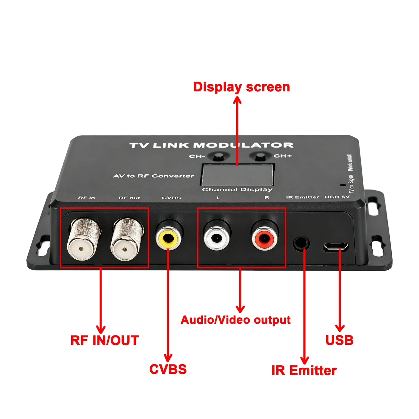 TV Link AV to RF UHF Modulator with IR Extender & Channel Display