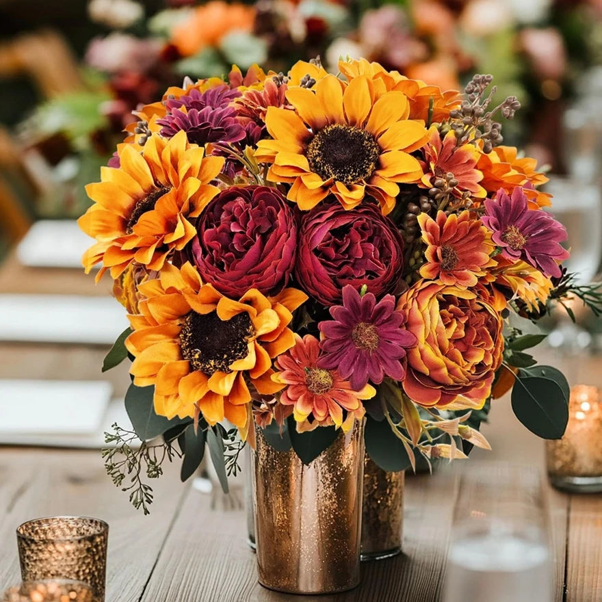 Silk Sunflower Artificial Bouquet | Wedding & Home Decor Artificial Silk Flowers Peaceful Pleasures Health and Wellness