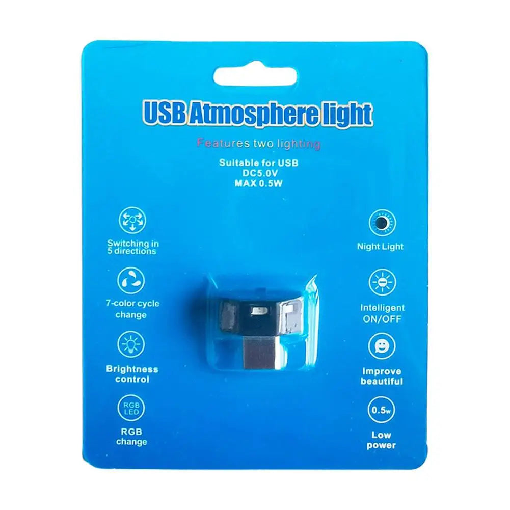 RGB USB-C Car Ambient Light – 8 Colors, Auto Sensor & Memory