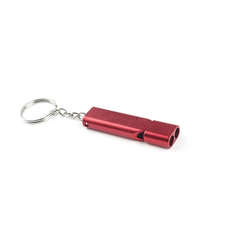 Outdoor Survival Emergency Aluminum Alloy Double Frequency Survival Whistle Training Pigeon Whistle Referee Double Pipe Whistle Peaceful Pleasures Health and Wellness Red