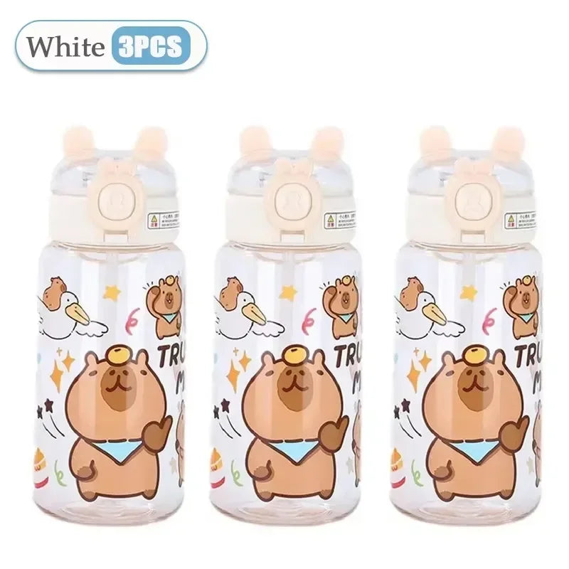 Capybara Cartoon Water Bottle 500ml Kids Sports Straw Cup