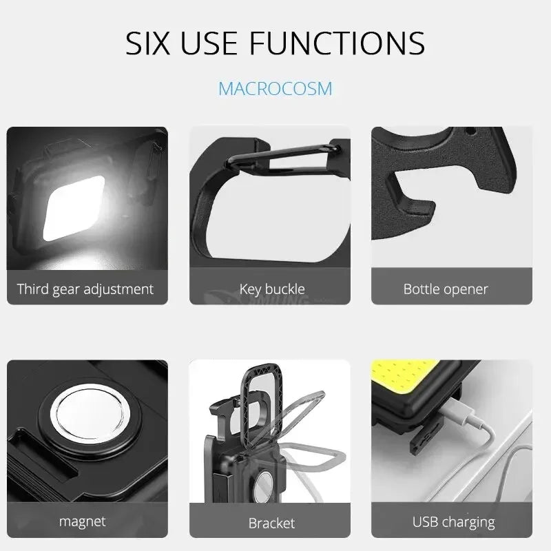 Mini COB Keychain Flashlight 600LM – 4 Modes, Magnetic, Rechargeable