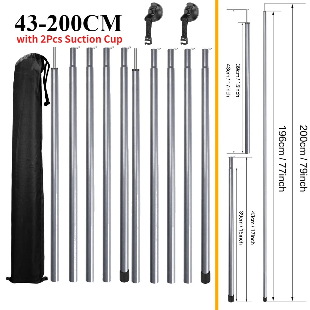 Car Tent Telescopic Pole with 2/4Pc Suction Cup Adjustable Aluminium Alloy Tent Rods for Trailor Hiking Camping Awning Shelters Peaceful Pleasures Health and Wellness 200CM Pole w 2Pc kit