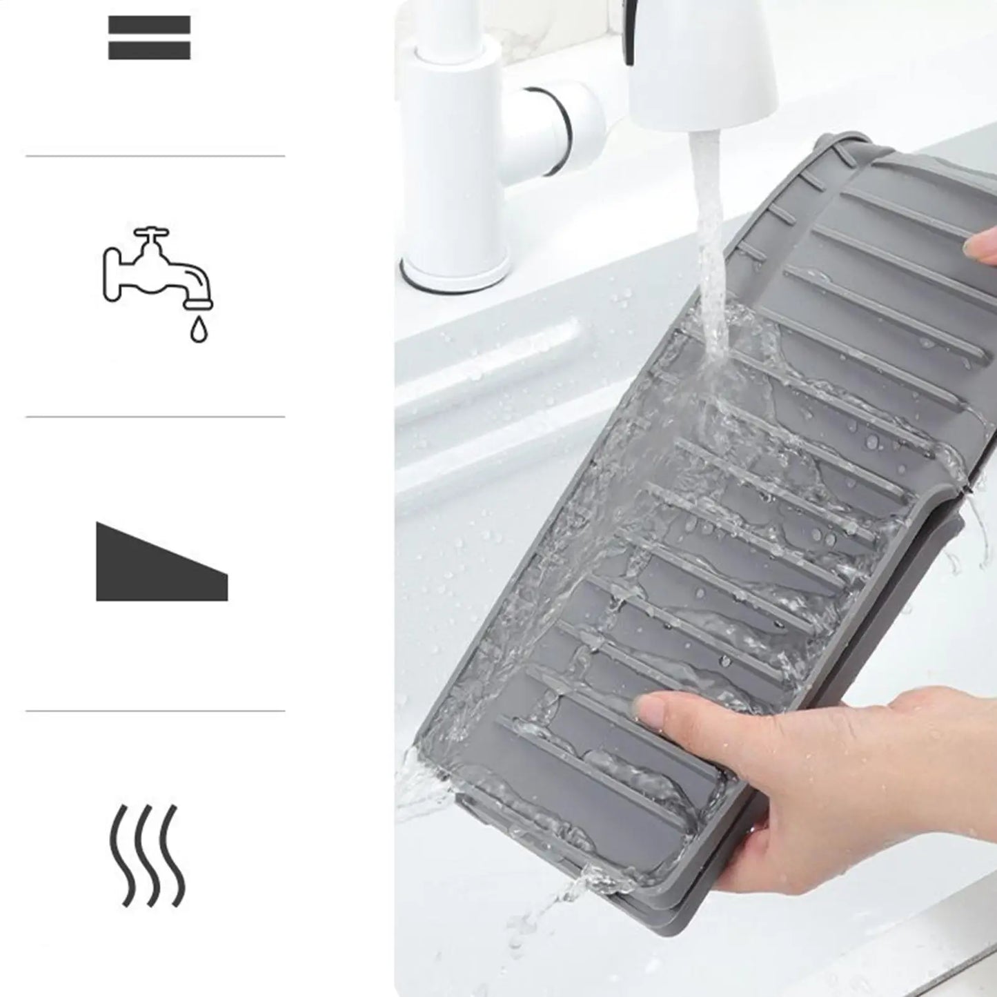 Long Silicone Sink Faucet Mat – Splash Guard & Countertop Protector