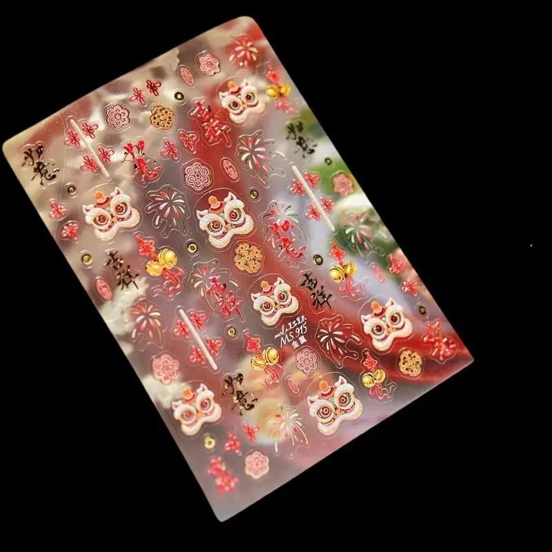 Chinese Style Paper Cuttings Horse Rich Flower Lion Dance Koi Carp Pony New Year Nail Art Stickers DIY Nail Art Decoration Decal Peaceful Pleasures Health and Wellness