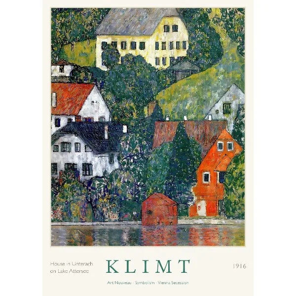 Gustav Klimt Art Print Exhibition Poster Farmhouse Birch Tree Pond Landscape Canvas Painting Wall Art for Living Room Home De Peaceful Pleasures Health and Wellness 2 20x30cm Unframed