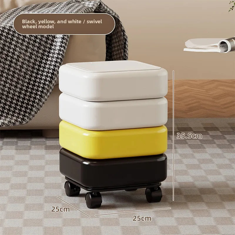 Cartoon Trash Bin with Lid Large Capacity Multi-Functional Mobile Wastebasket Modern Household Storage Organizer Wheels Peaceful Pleasures Health and Wellness Yellow with Wheels