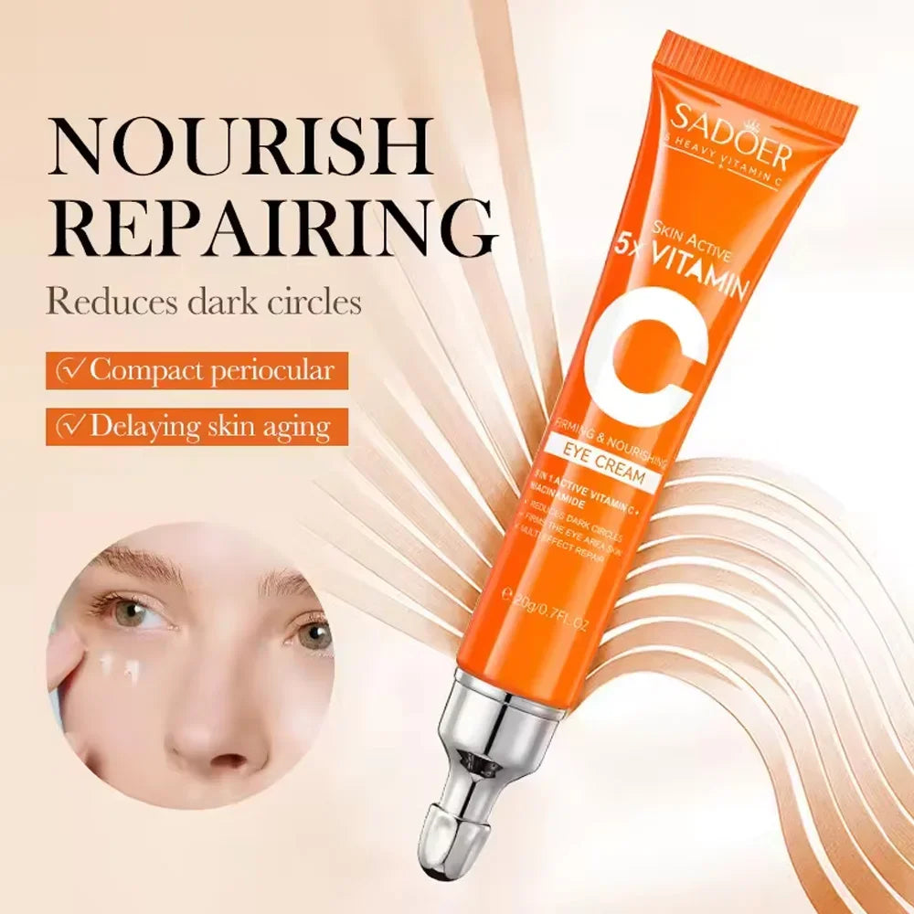 SADOER Vitamin C Eye Cream Anti Dark Circles Eyes Bags Remover Moisturizing Brightening Firming Skin Care Products for Eyes Peaceful Pleasures Health and Wellness