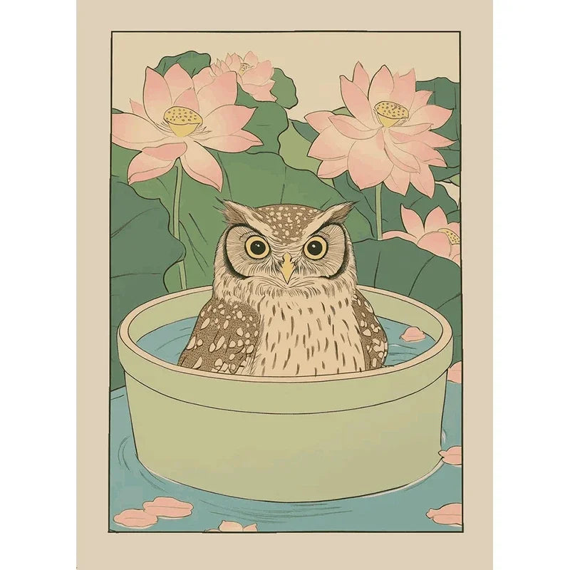 Japanese Cute Animals Bathtub Canvas Wall Art | Bathroom Decor