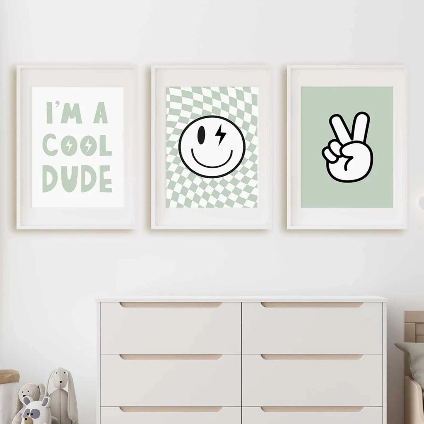 3-Piece Green Cool Dude Canvas Wall Art | Boys Room Decor