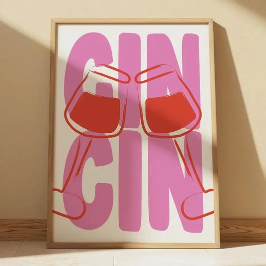 Cin Cin Wine Cheers Canvas Wall Art | Wine Lover Decor Canvas Wall Art Peaceful Pleasures Health and Wellness G2516-1 40x50cm No Frame