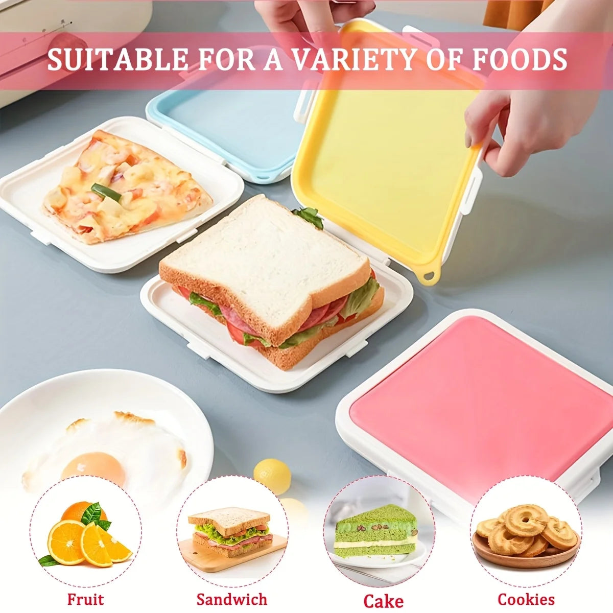 Sandwich Containers Silicone Sandwich Storage Box for Lunch, Travel - Snap-Off for Fruit, Salad, Snacks and Food Storage Peaceful Pleasures Health and Wellness