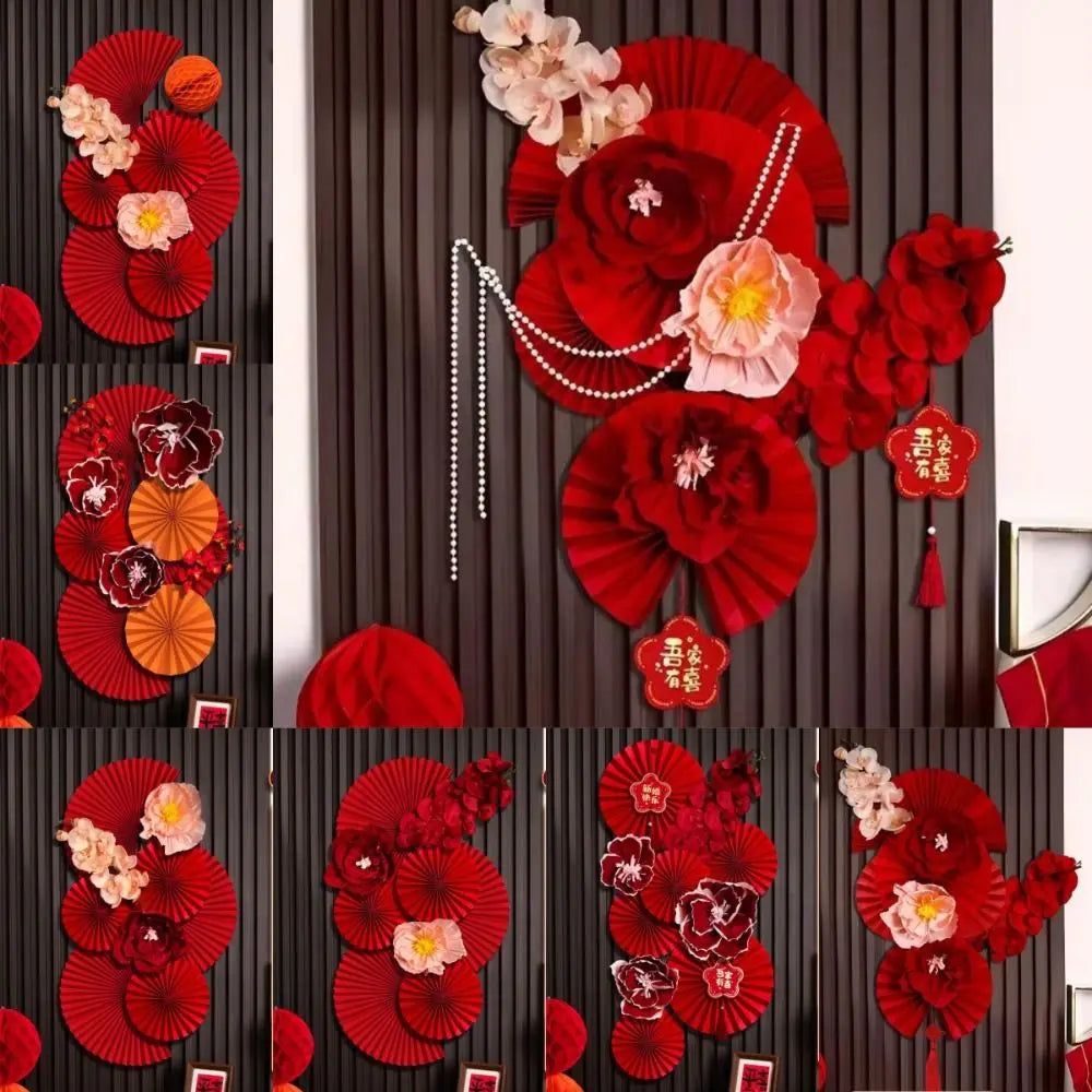 2025 Chinese New Year Wall Decoration Paper DIY Crafts Flower Backdrop Red Party Supplies Spring Festival Background Home Decor Peaceful Pleasures Health and Wellness