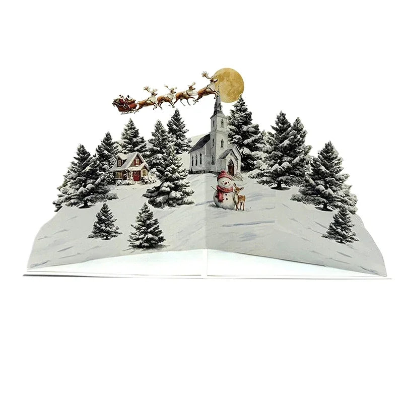 3D Pop-Up Christmas Card – Santa, Reindeer & Snowy Village