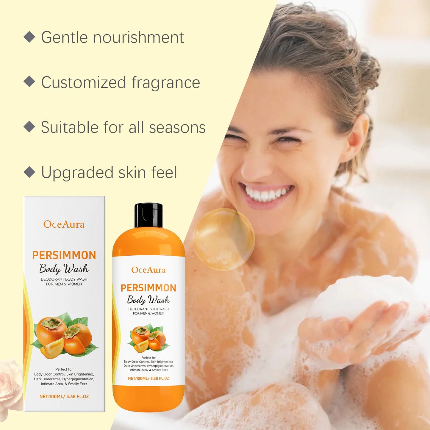 OceAura Persimmon Body Wash | Odor Control & Moisturizing Shower Gel