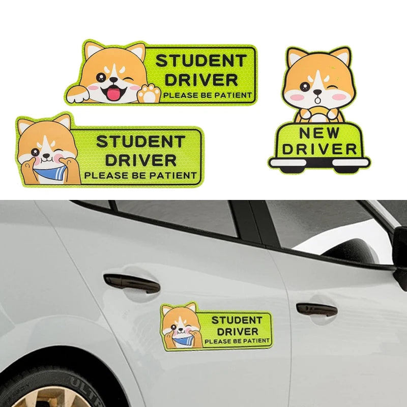 4-Pack Reflective Student Driver Car Magnets – Cartoon Dog