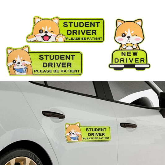 4-Pack Reflective Student Driver Car Magnets – Cartoon Dog Car Safety Magnet Peaceful Pleasures Health and Wellness