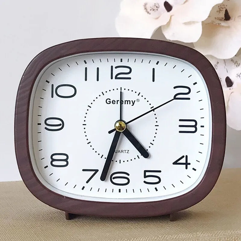 Simple retro imitation wood grain alarm clock - home desktop square clock ornament - student large digit bedside clock Peaceful Pleasures Health and Wellness A