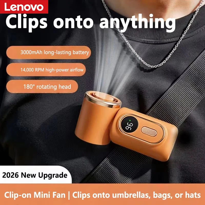 Lenovo Mini Handheld Cooling Clip Fan 100 Gear Speed Adjustment Lightweight Design Fan USB Charging For Outdoor Camping Gift Peaceful Pleasures Health and Wellness