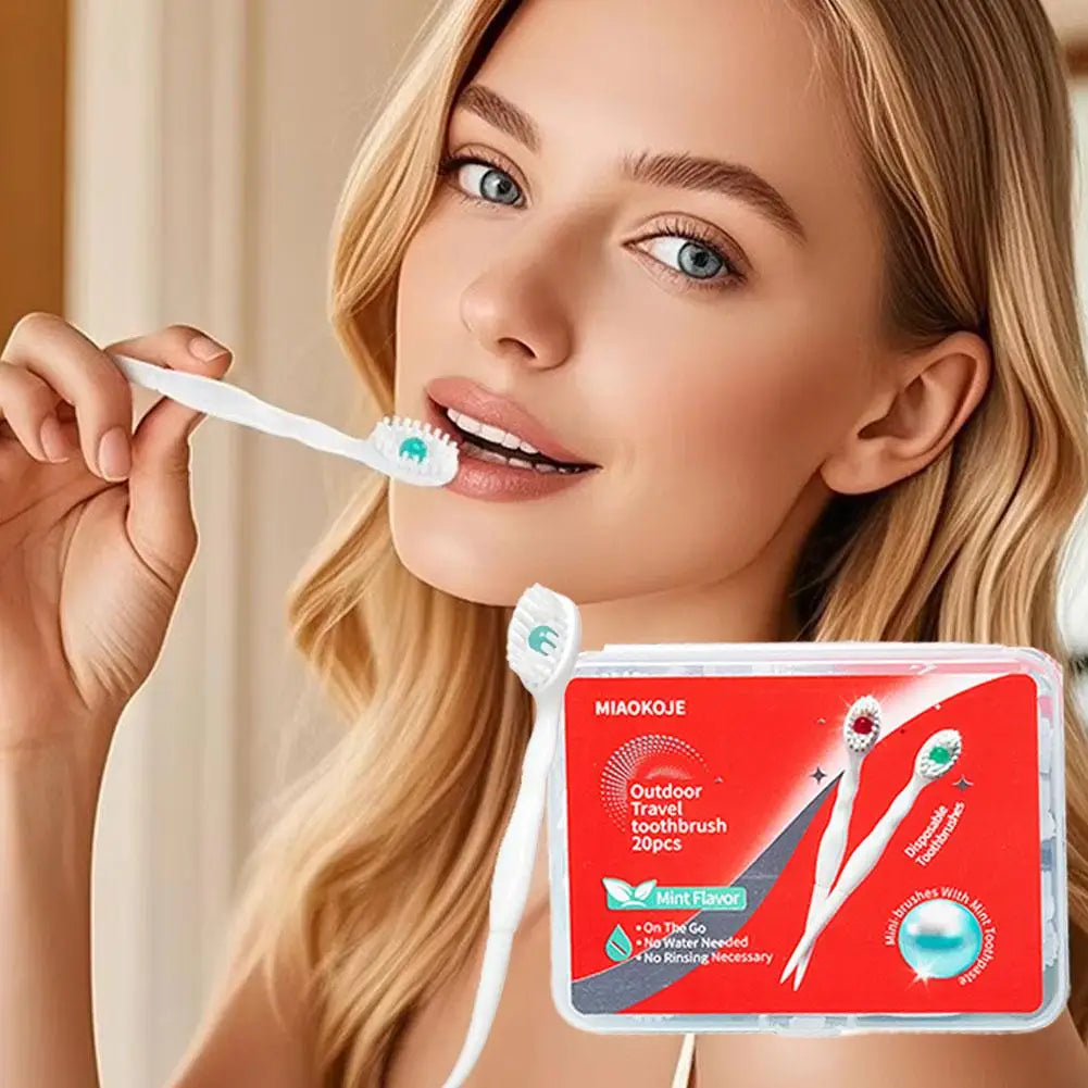 20-Pack Disposable Travel Toothbrush with Mint Burst Beads