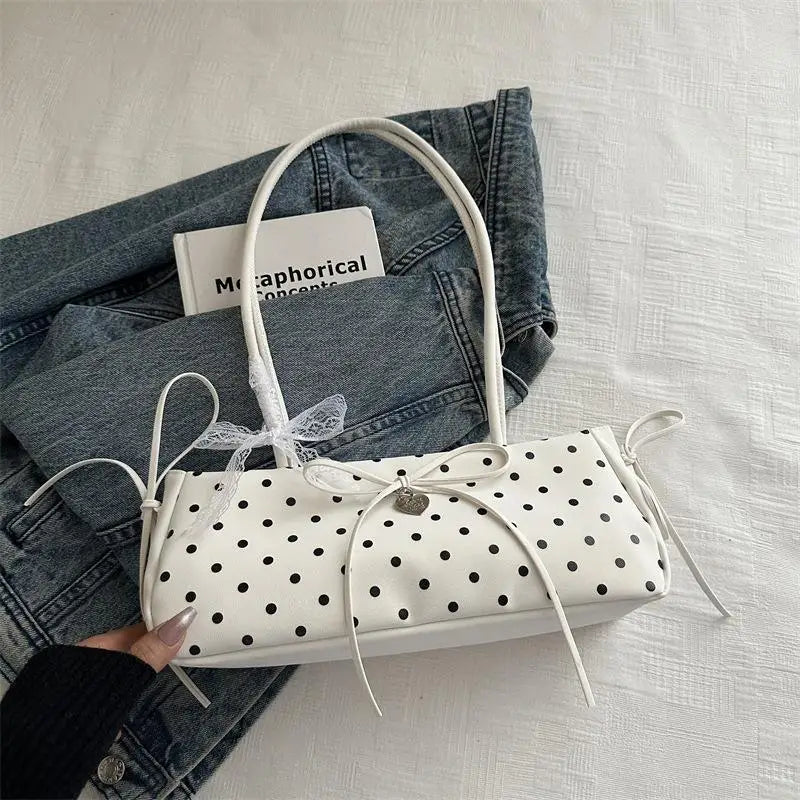 Polka Dot Baguette Shoulder Bag | Retro Korean Fashion Women