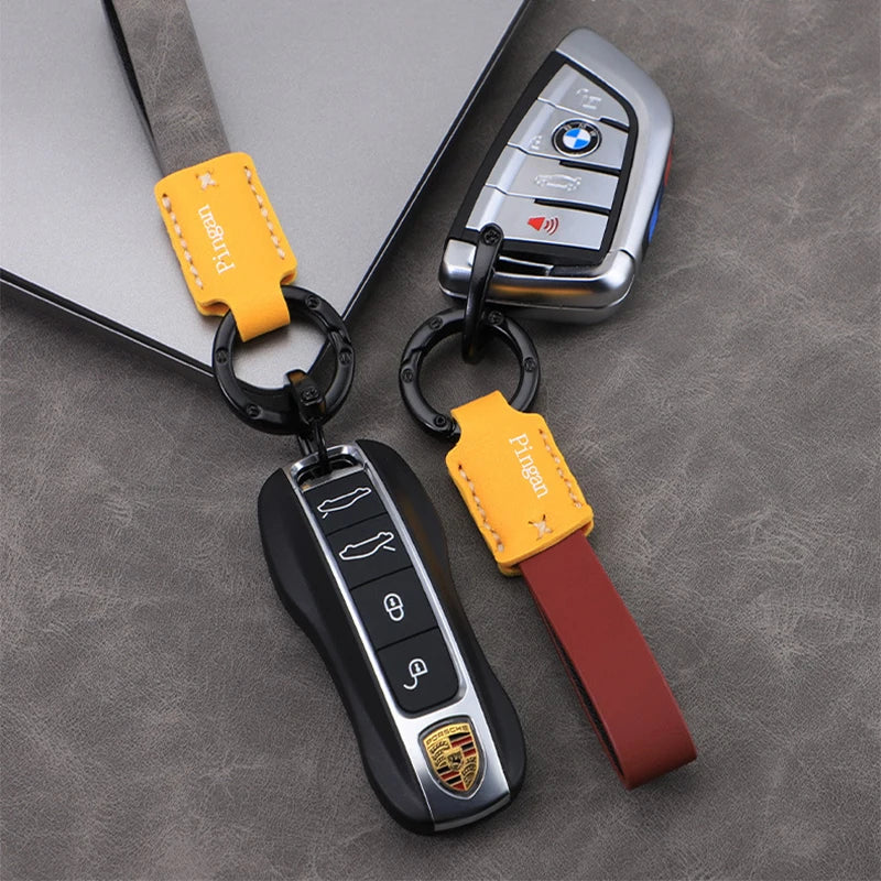 Leather D-Ring Car Keychain | Multi-Color Key Pendant