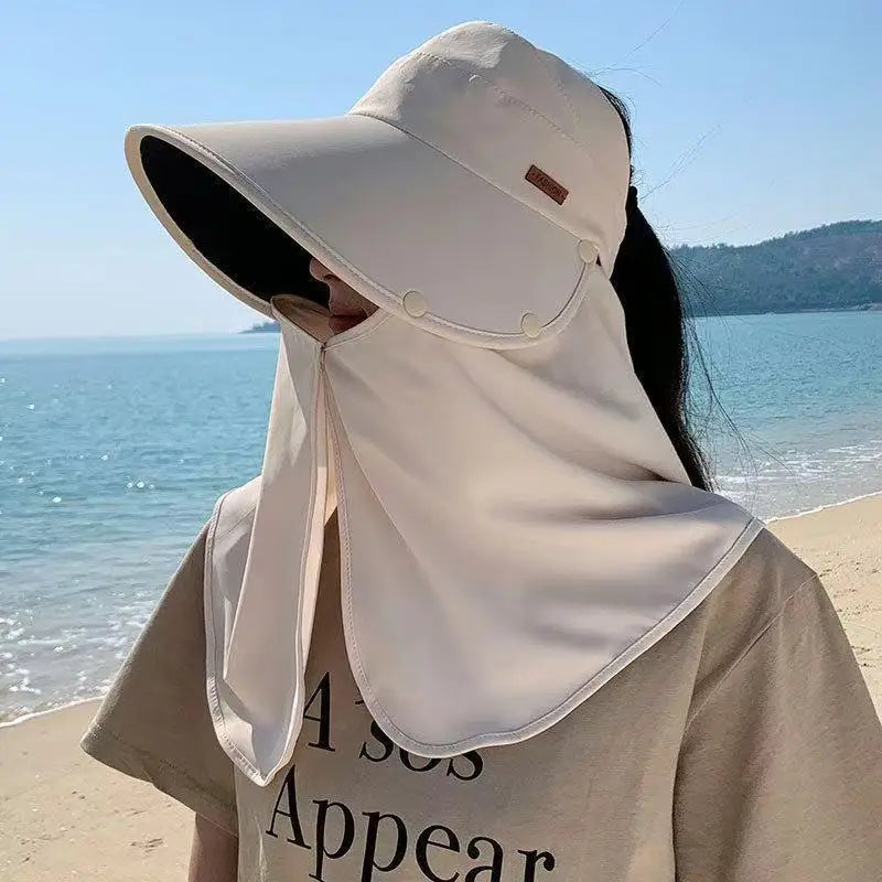 Women's UV Wide Brim Visor Shawl Cap | Beach & Outdoor Sun Hat