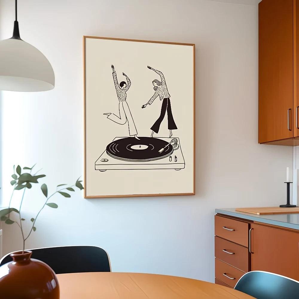 Dancing Girls Vinyl Record Canvas Wall Art Print | Music Decor