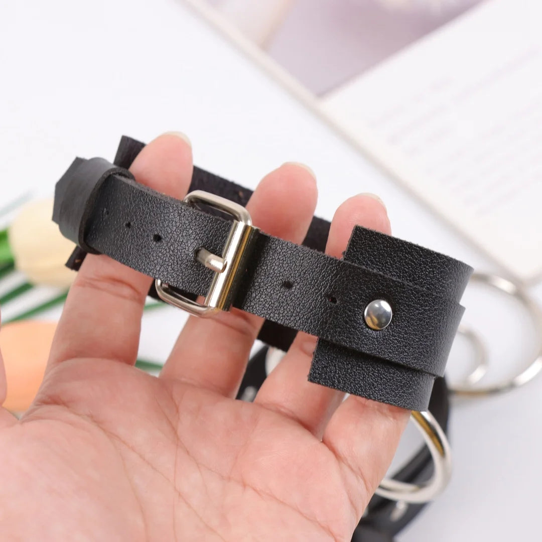 Ankle Belt Black O-ring Punk Leather Feather Anklet Men's Women Alloy