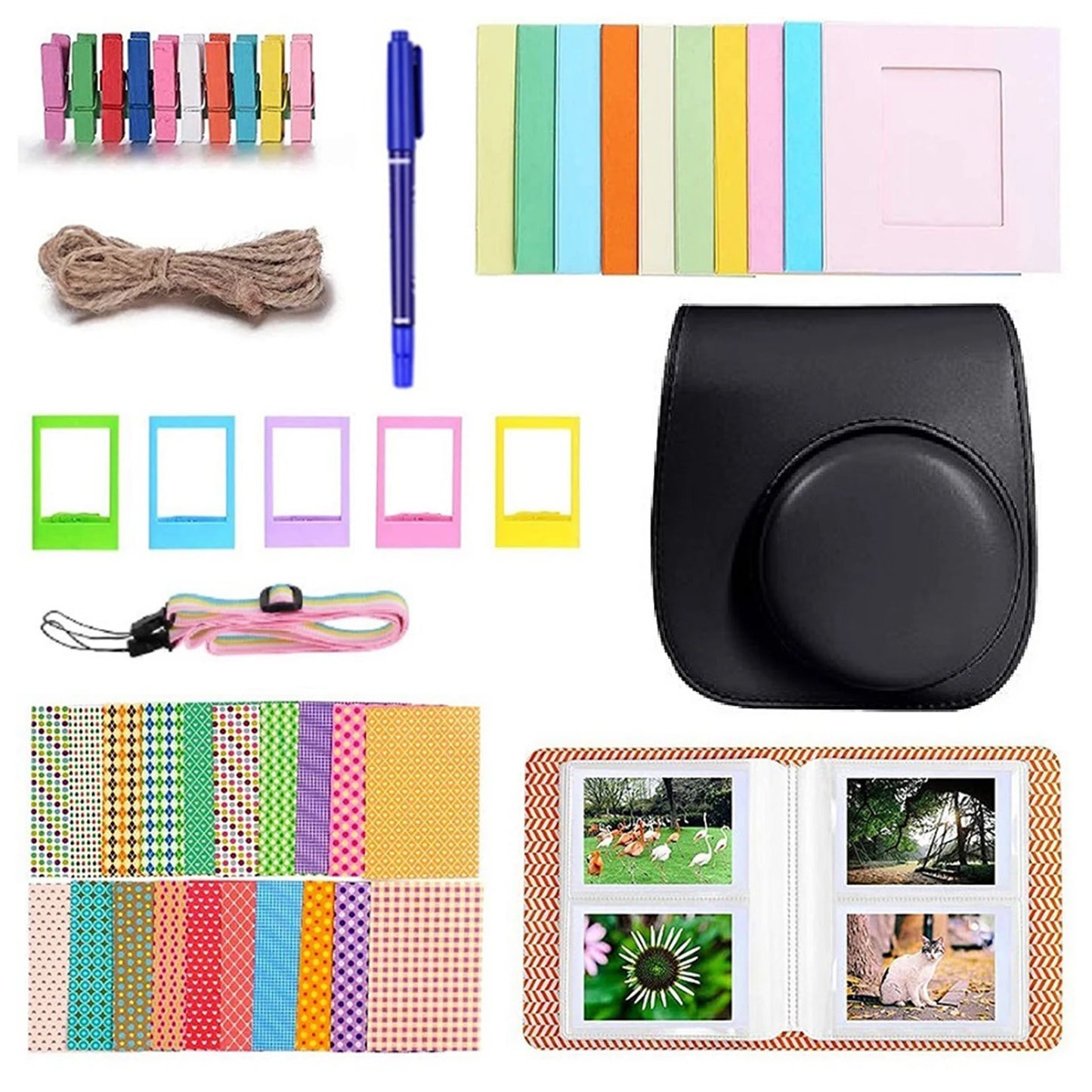 For Instax Mini 12 Protect Carrying Case Anti-Scratch Cameras Protection Bag Retro Flip Camera Bag 8 In 1 Cameras Accessories Peaceful Pleasures Health and Wellness Black