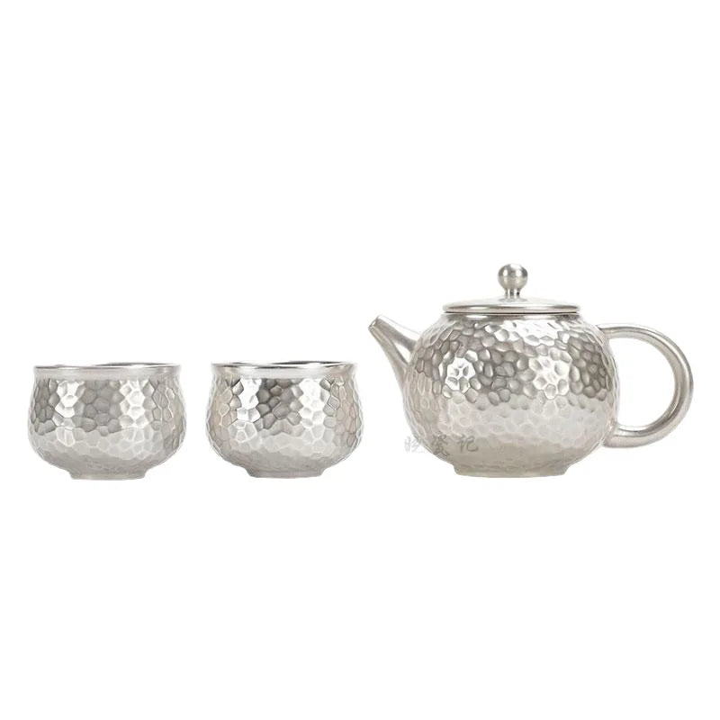 Silver-Plated Kung Fu Tea Set – Ceramic Teapot & 2 Cups Ceramic Tea Set Peaceful Pleasures Health and Wellness