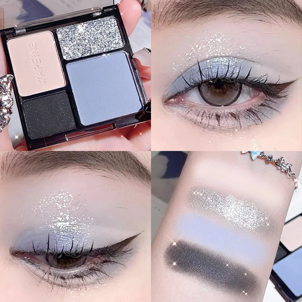 4-Color Eyeshadow Palette – Smoky Blue, Pink, Purple & Nude