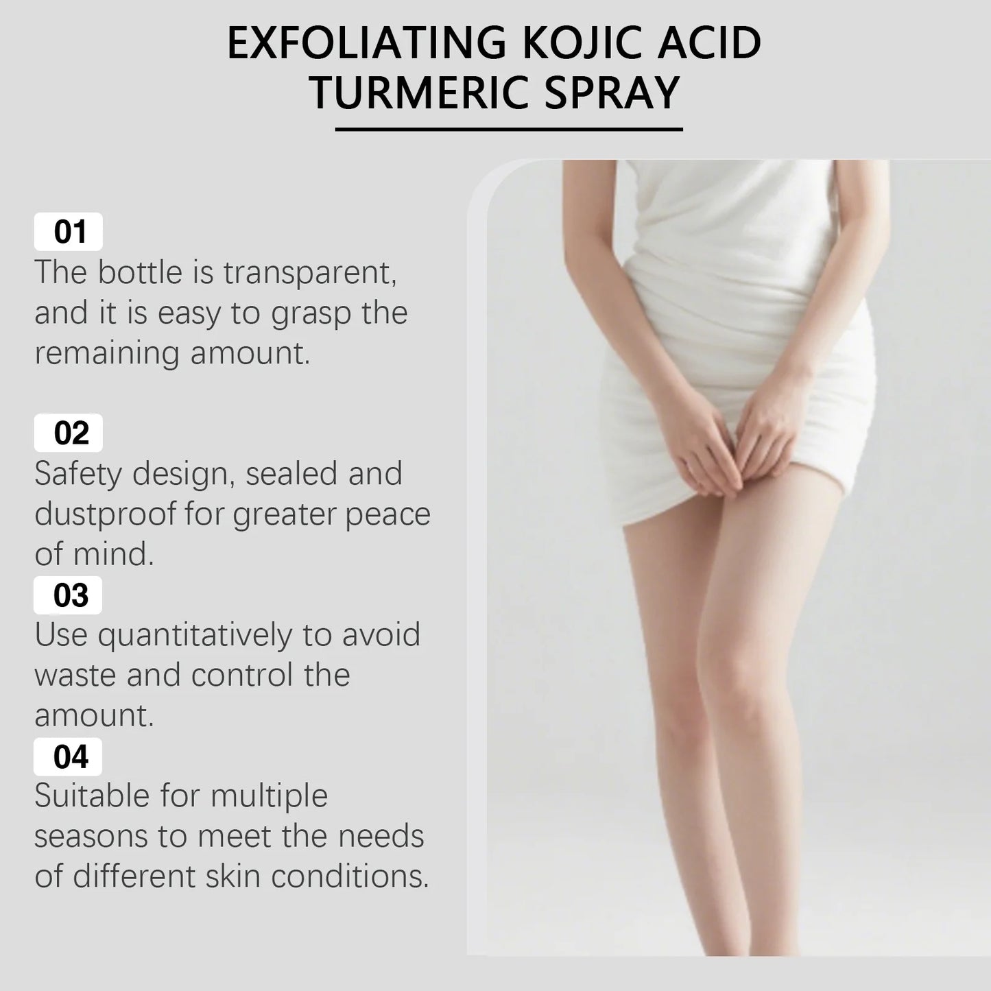 Turmeric Kojic Acid Body Exfoliating Spray Remove Dead Skin Brightening Improve Dullness Smoothing Refreshing Body Peeling Spray Peaceful Pleasures Health and Wellness