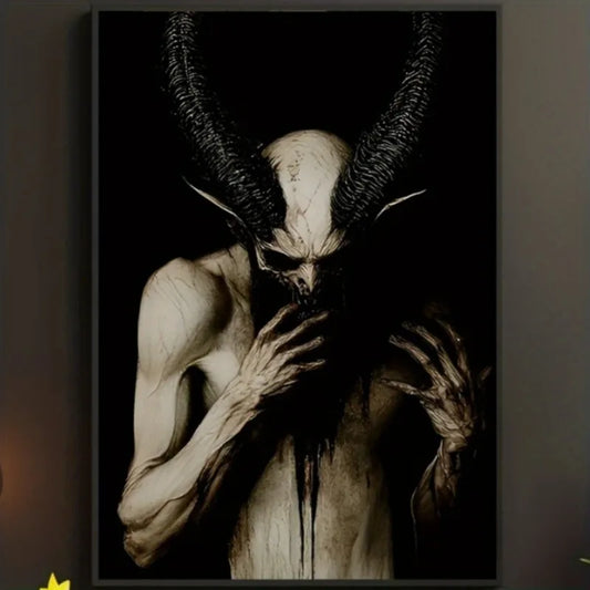 1pc Gothic Horror Satan Poster Unframed Canvas Print, Living Room, Office & Coffee Shop Decor - Dark Fantasy Wall Art Home Decor Peaceful Pleasures Health and Wellness
