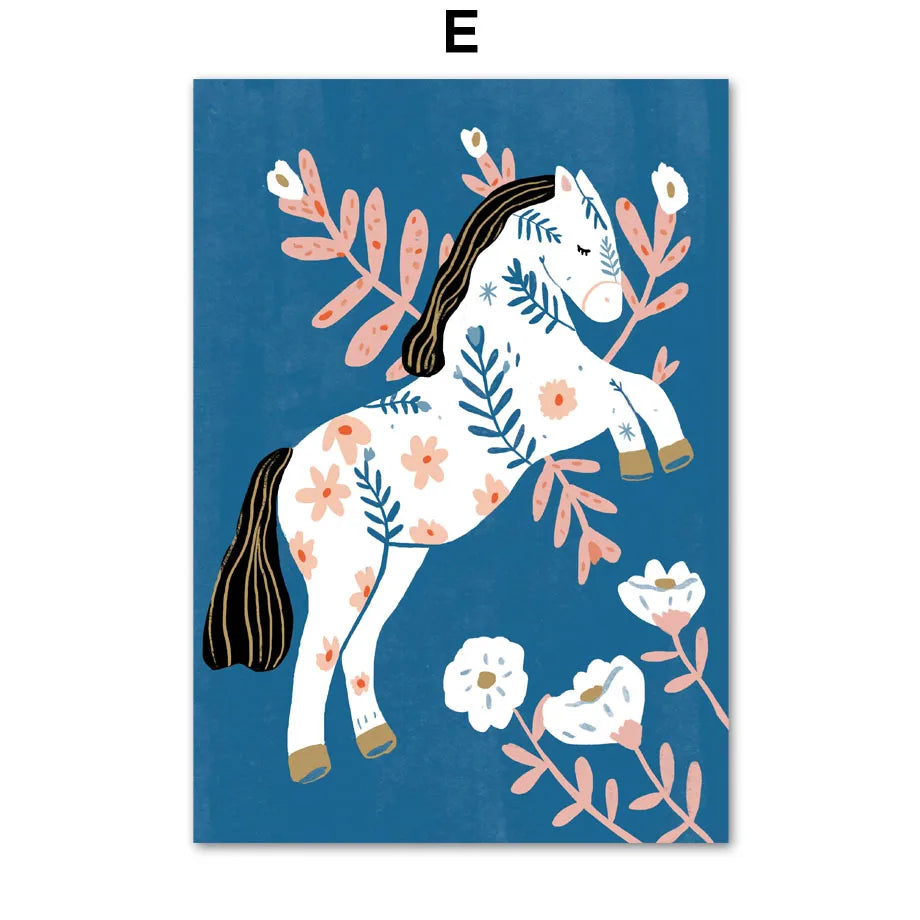 Colorful Girl Cat Horse Dog Bird Flower Cake Wall Art Canvas Painting Nordic Posters Prints Pictures for Living Room Home Dec Peaceful Pleasures Health and Wellness E 30x40cm Unframed
