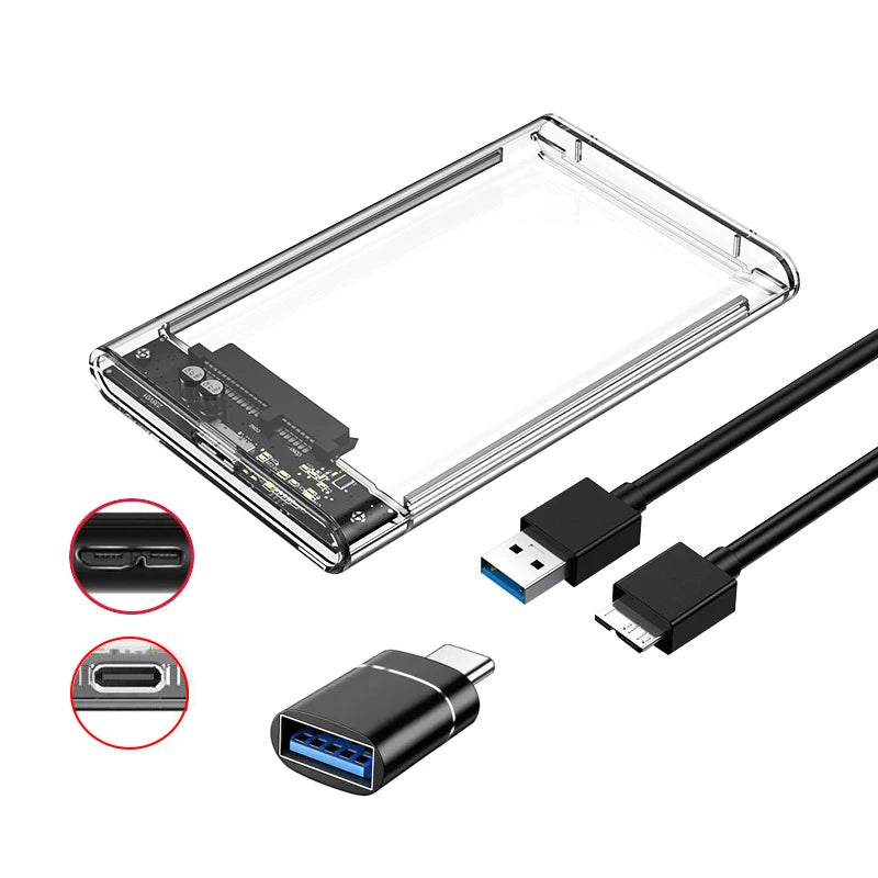 Transparent HDD Case HDD Enclosure 2.5 inch SATA To USB 3.0 Type-C 3.1 UASP Clear Hard Drive Case Harddisk Boxs Tool-Free Peaceful Pleasures Health and Wellness