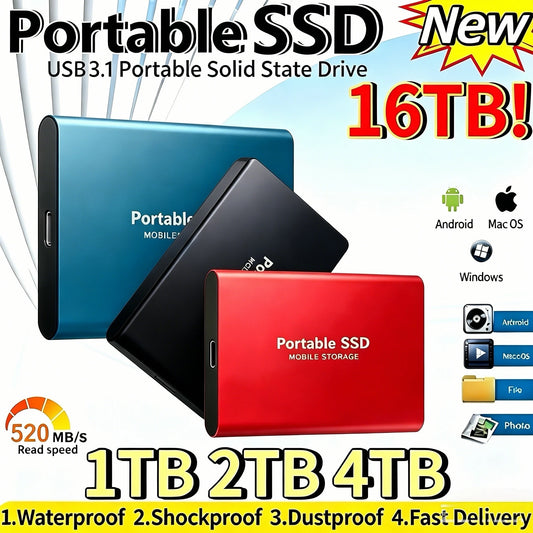 Portable External SSD 1TB–16TB USB 3.1 Type-C Mobile Hard Drive External SSD Drive Peaceful Pleasures Health and Wellness