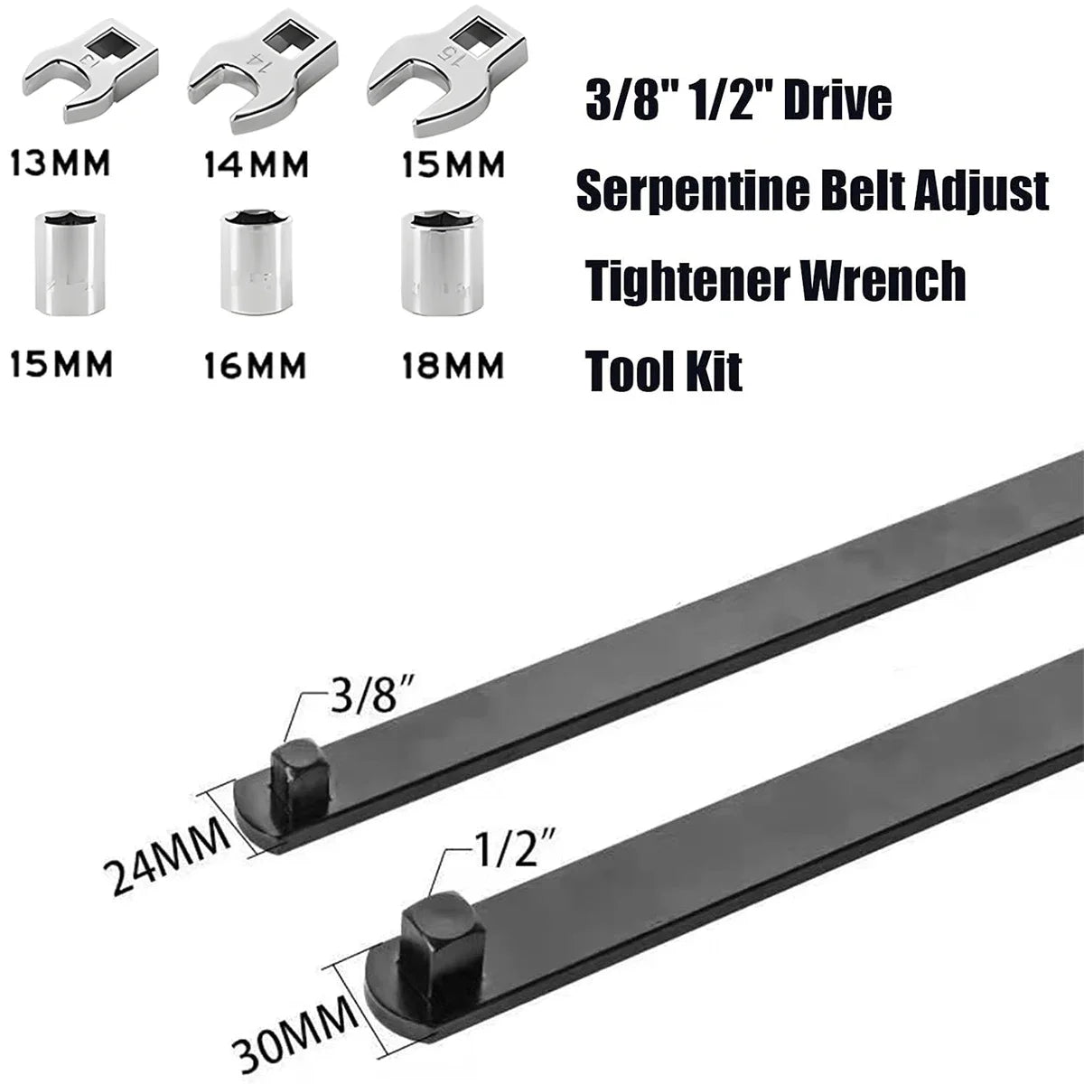 Hot Sell Universal Serpentine Belt Tensioner Tool Kit 8PC 3/8" & 1/2" Drive Adjustable Wrench for Automotive Repair Peaceful Pleasures Health and Wellness