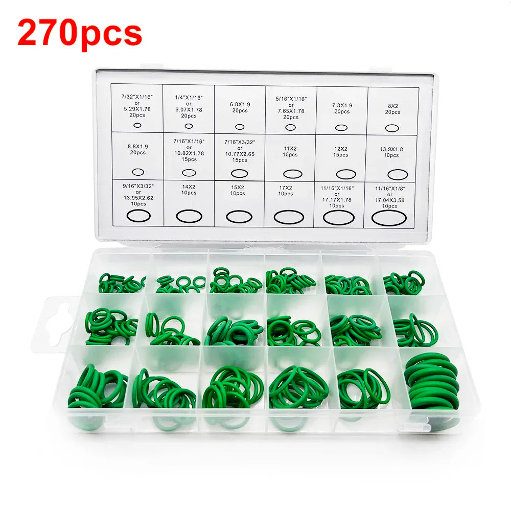 530Pcs Rubber O-Ring Gasket High Quality 18 Sizes Sealing Ring Kit For Car A/C System R134a Air Conditioning Gasket Washer Set Peaceful Pleasures Health and Wellness 270pcs Green