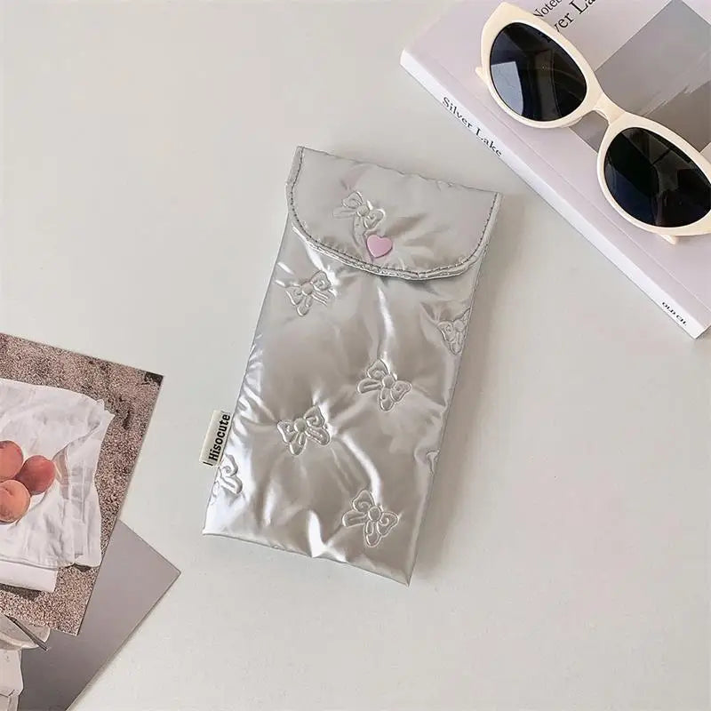 Bow Embossed Pencil Case – Stationery & Glasses Storage Bag