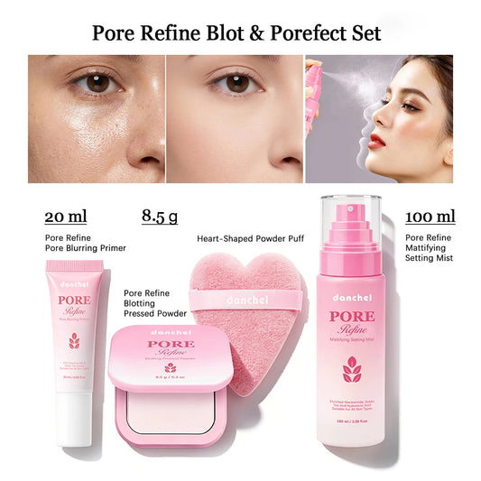4Pcs Matte Makeup Set Pore Minimizing Primer Setting Spray Oil Control Compact Powder With Soft Puff Daily Makeup Cosmetics Kit Peaceful Pleasures Health and Wellness