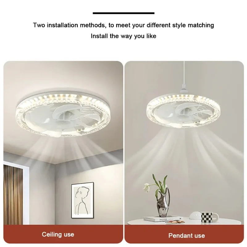 Crystal LED Ceiling Fan Light | Remote Control, 4 Speeds, Dimmable