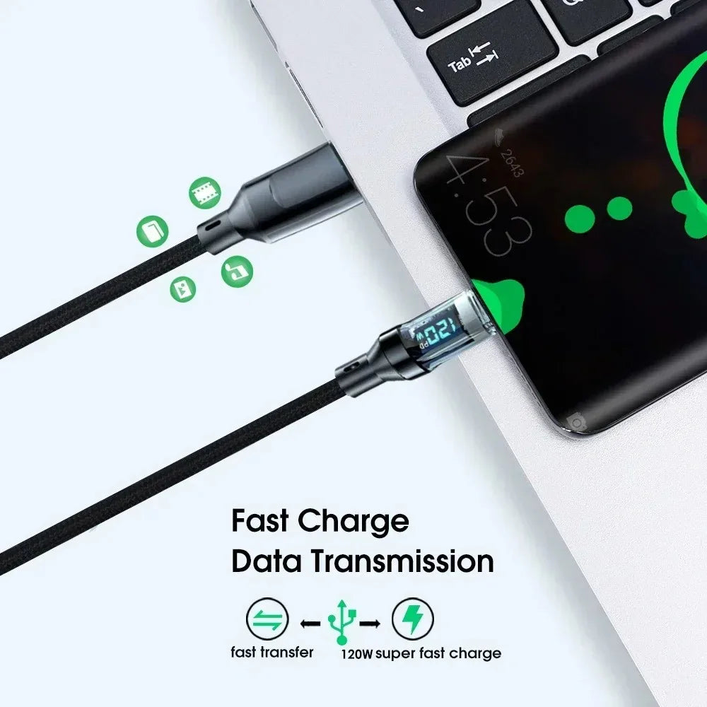 120W LED Display USB-C Fast Charging Cable | Samsung & iPhone