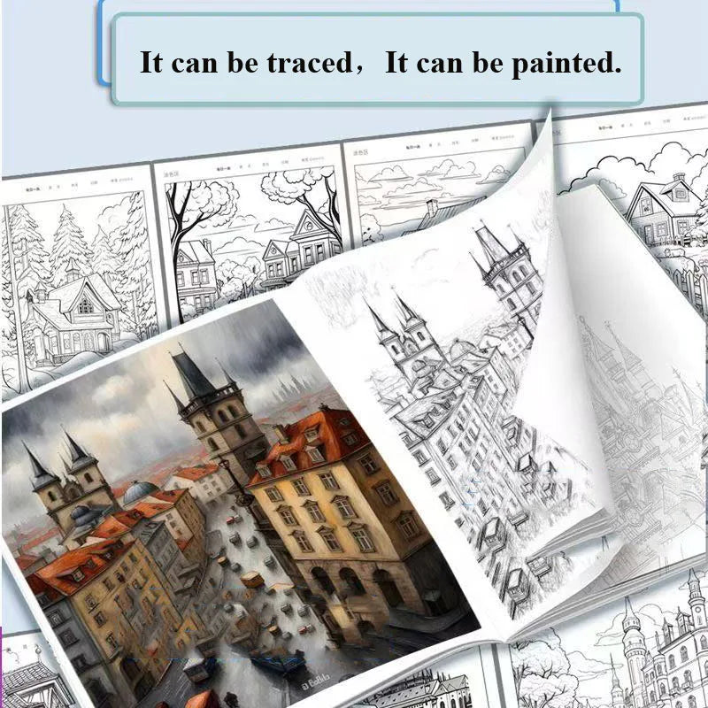 Landscape Line Art Tracing Coloring Book Scenery Sketch Drawing Pad