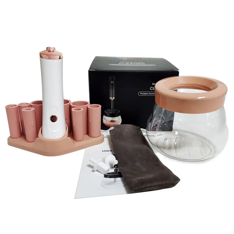 Makeup brush cleaning and drying machine, electric cosmetic automatic brush rotator, with 8 sizes of rubber collar, can be clean Peaceful Pleasures Health and Wellness