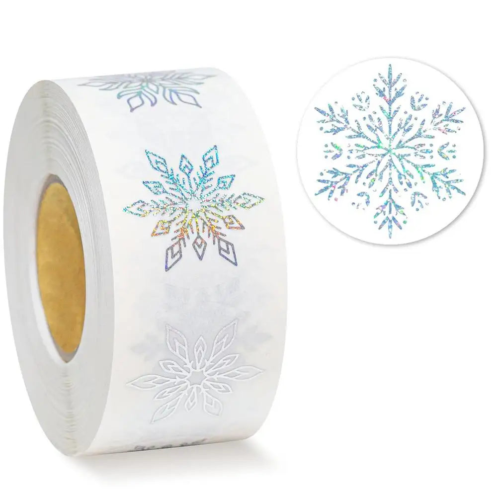 500Pcs Glitter Snowflake Stickers – Christmas Labels & Craft Seals