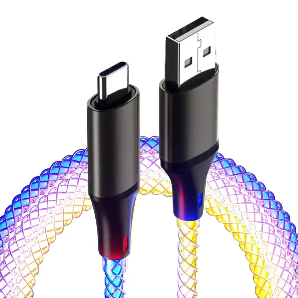 RGB 66W 6A USB-C Fast Charging Cable – Glowing Streamer Design